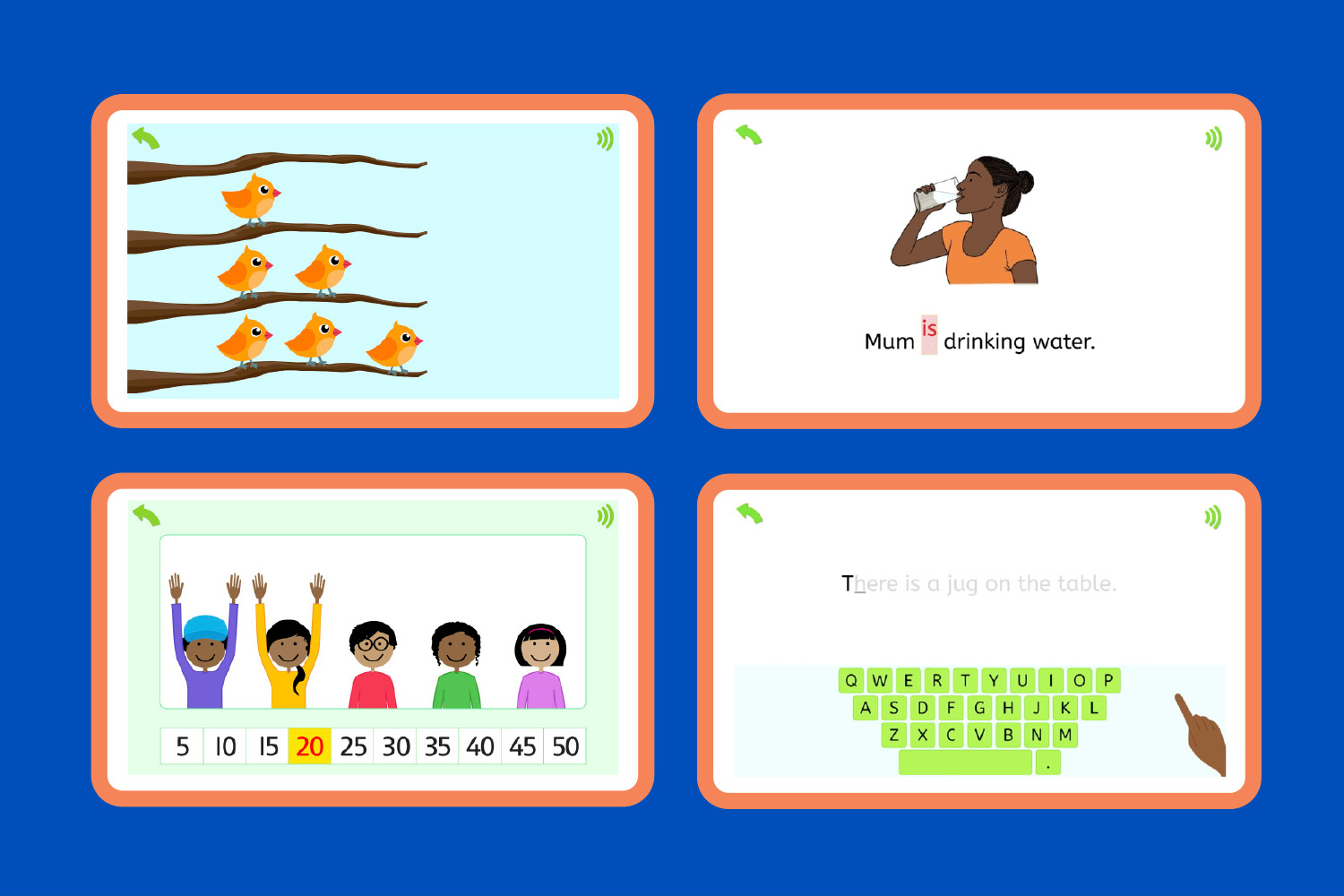 onetab devices showing various math and ELA screens that students would engage with.