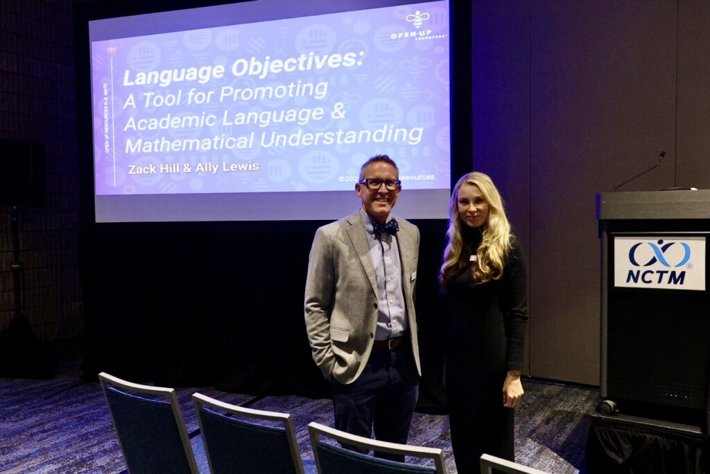 Zach Hill and Ally Lewis led a session empowering teachers to integrate language objectives seamlessly into their lessons, supporting both mathematical reasoning and academic language growth.